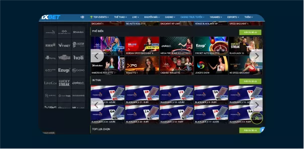 1XBET cung cấp sòng bạc trực tuyến và sòng bạc trực tiếp với các dealer thực